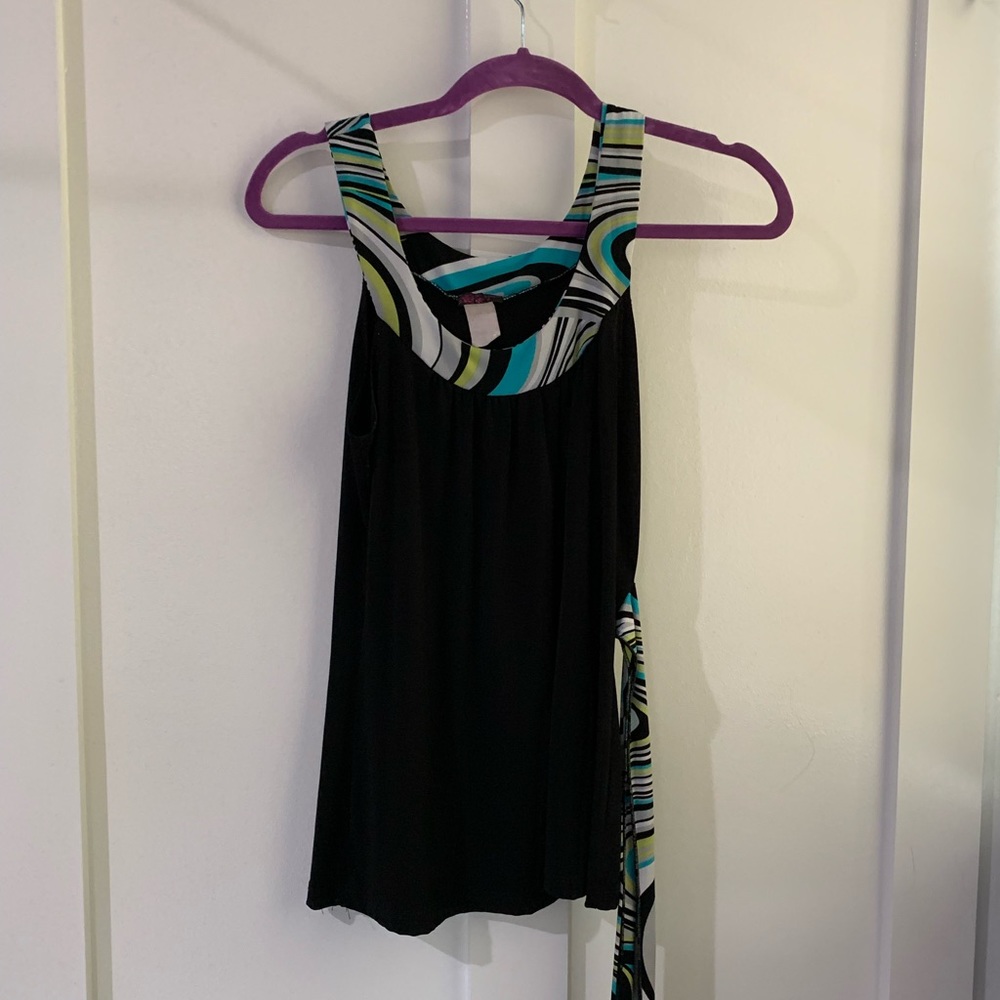 Agenda Belted Tunic Tank Top, Soft Polyester/Rayon ,Color: Black, Size: Medium
